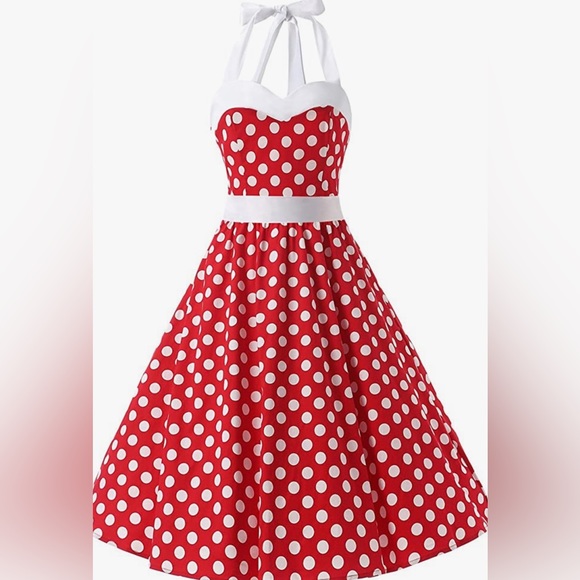 dresstells Dresses & Skirts - Replica polka dot 50’s cocktail halter tie swing skirt dress